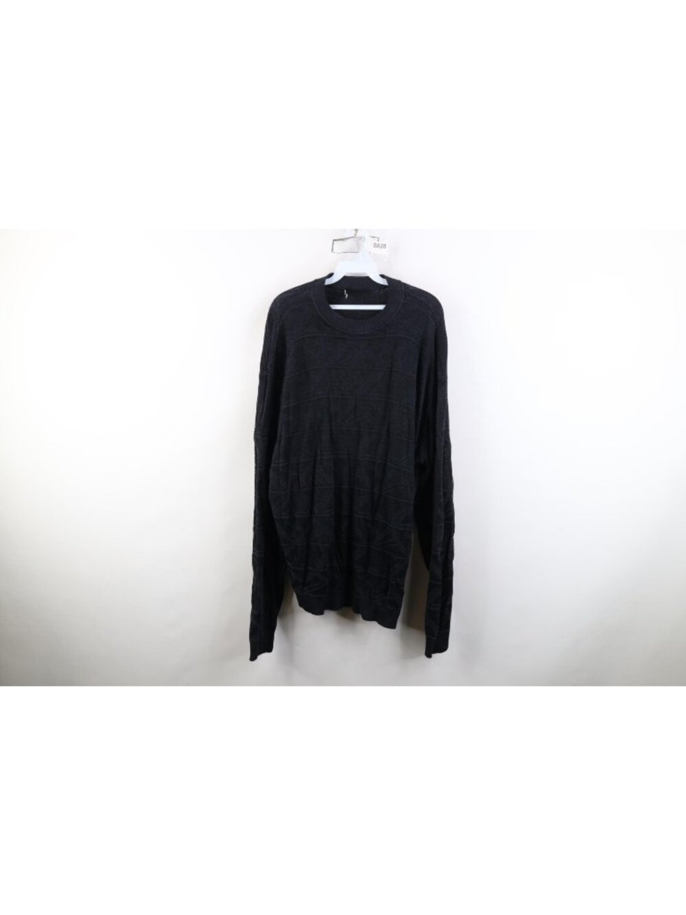 Vintage 90s Genelli Mens 40 Geometric Rayon Gabardine Knit Sweater Black USA